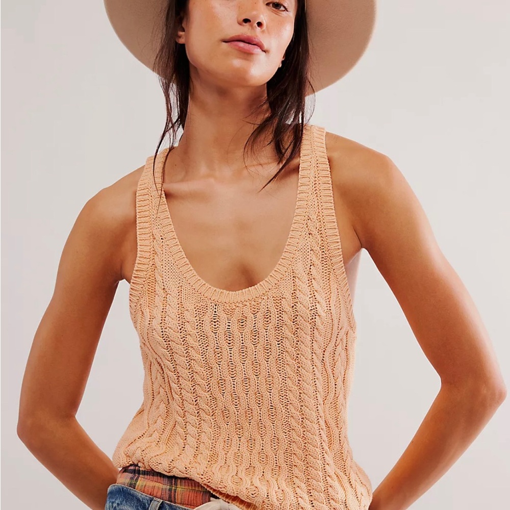 𝓯𝓹 ❤️NWT❤️Free People High Tide Cable Tank Tender Peach Size Large - Picture 4 of 8